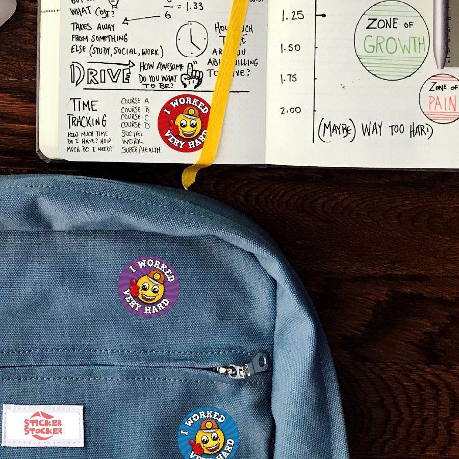 144 I Worked Very Hard - 30mm - Glossy Reward Stickers for Teachers & Parents