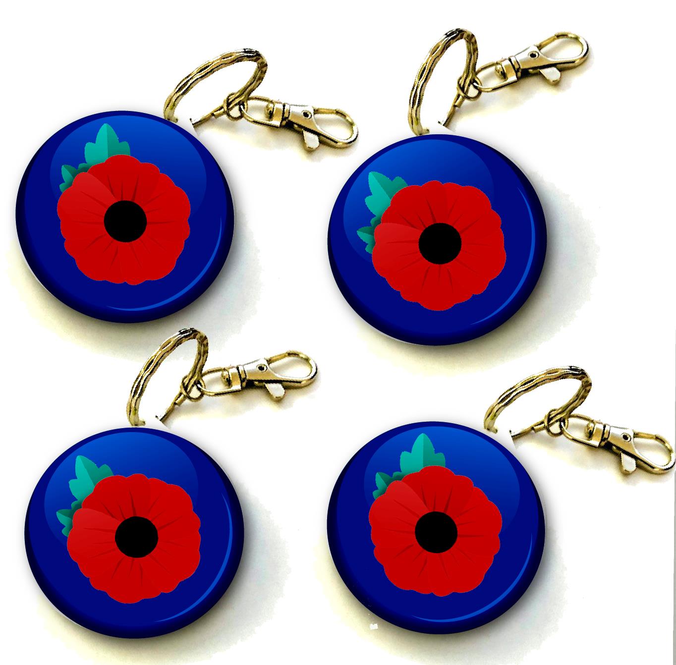 Poppy Flower Keyring 38mm  (Pack of 8 Key Rings - 38mm)