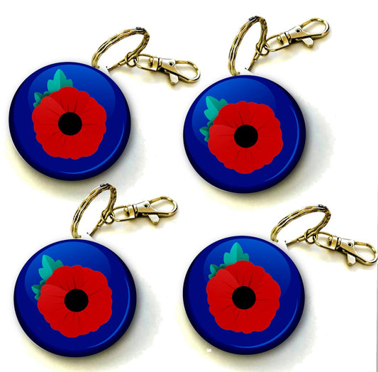 Poppy Flower Keyring 38mm  (Pack of 8 Key Rings - 38mm)
