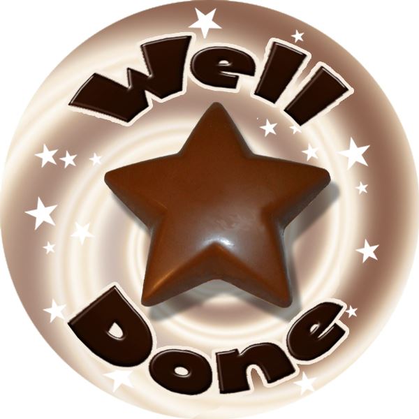 120 Chocolate Well Done Star 30mm Scented Reward Stickers for Teachers, Parents and Party Bags