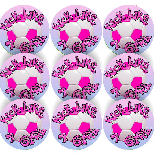 144 Kick Like A Girl Football 30mm Children's Reward Stickers for Teachers or Parents and Party Bags