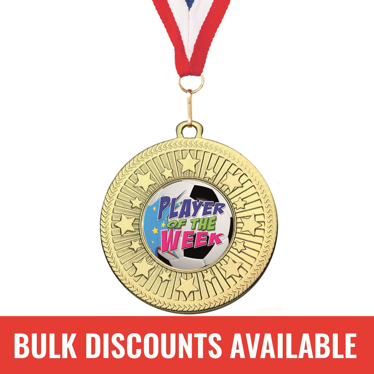 Football Award Medal Player of the Week FREE Ribbon and Certificate 50mm Metal