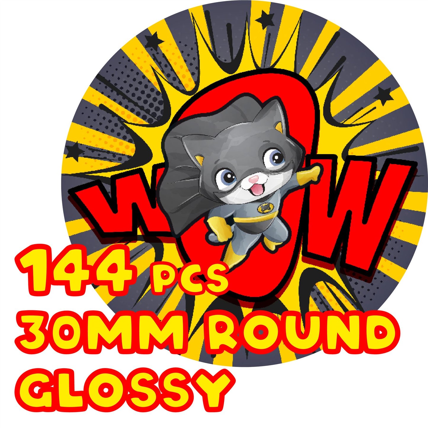 144 Super Hero Animal Comic Praise 30mm Stickers Glossy Reward Stickers for School Teachers, Parents and Nursery