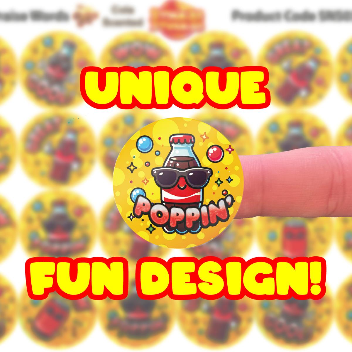 120 Cool Cola Praise Words Scented  30mm Reward Stickers for Teachers, Parents and Party Bags