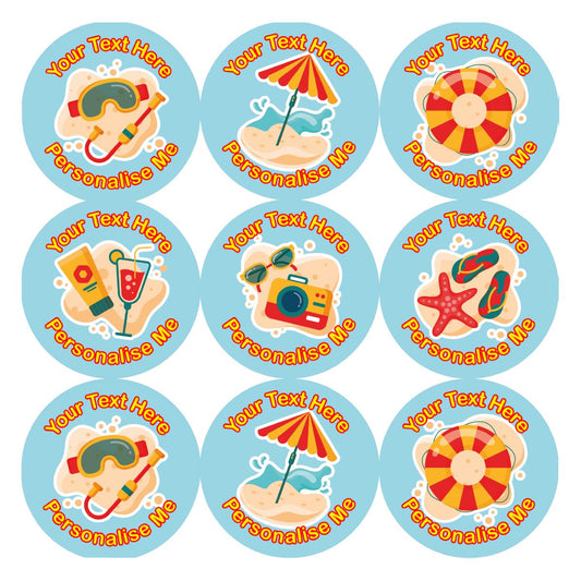 144 Personalised 30mm Beach Holiday Reward Stickers for School Teachers, Parents and Nursery