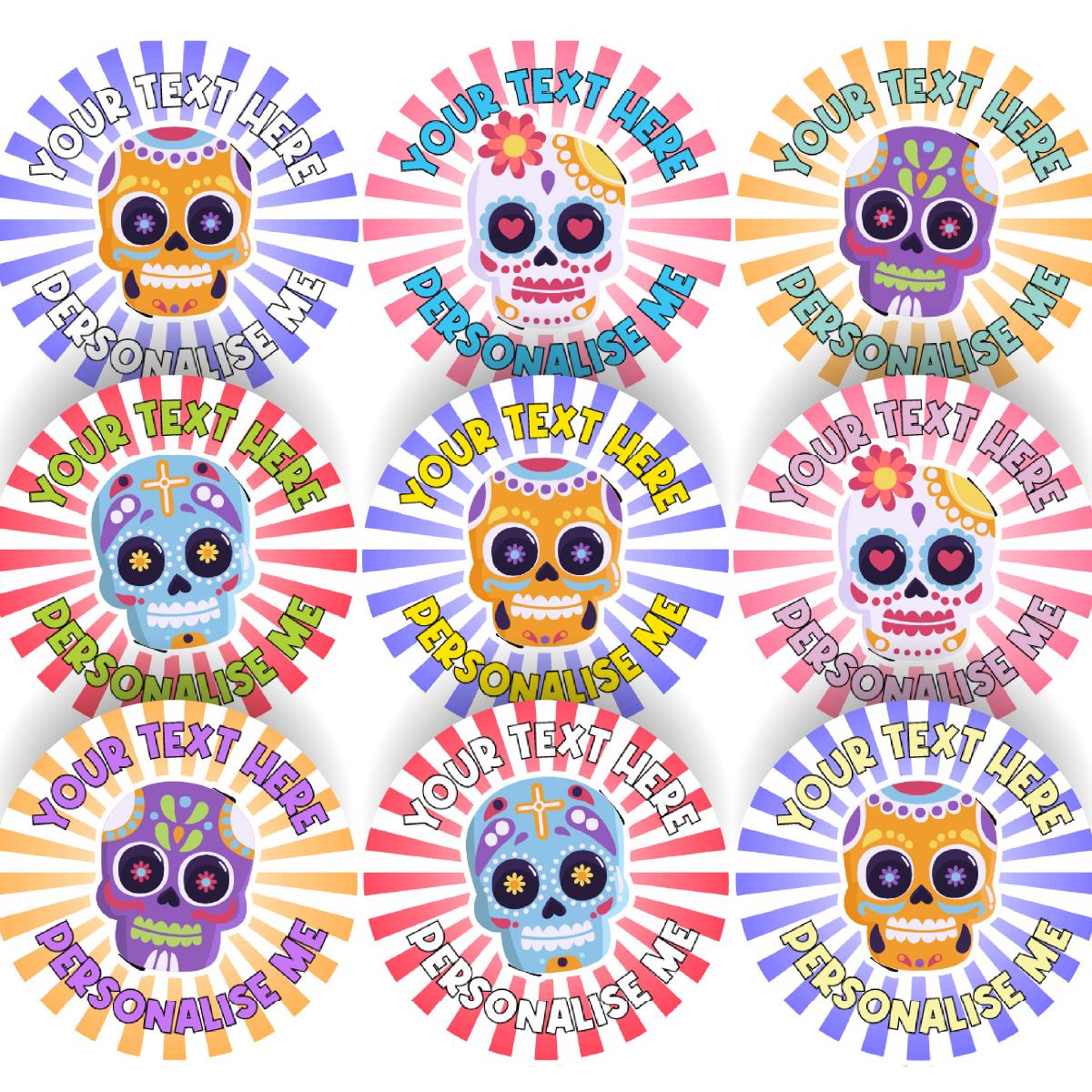 144 Personalised Colourful Skulls 30mm Reward Stickers for School Teachers, Parents and Nursery