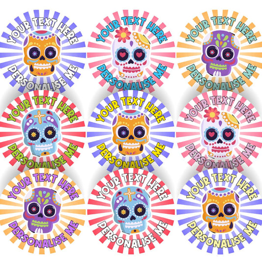 144 Personalised Colourful Skulls 30mm Reward Stickers for School Teachers, Parents and Nursery