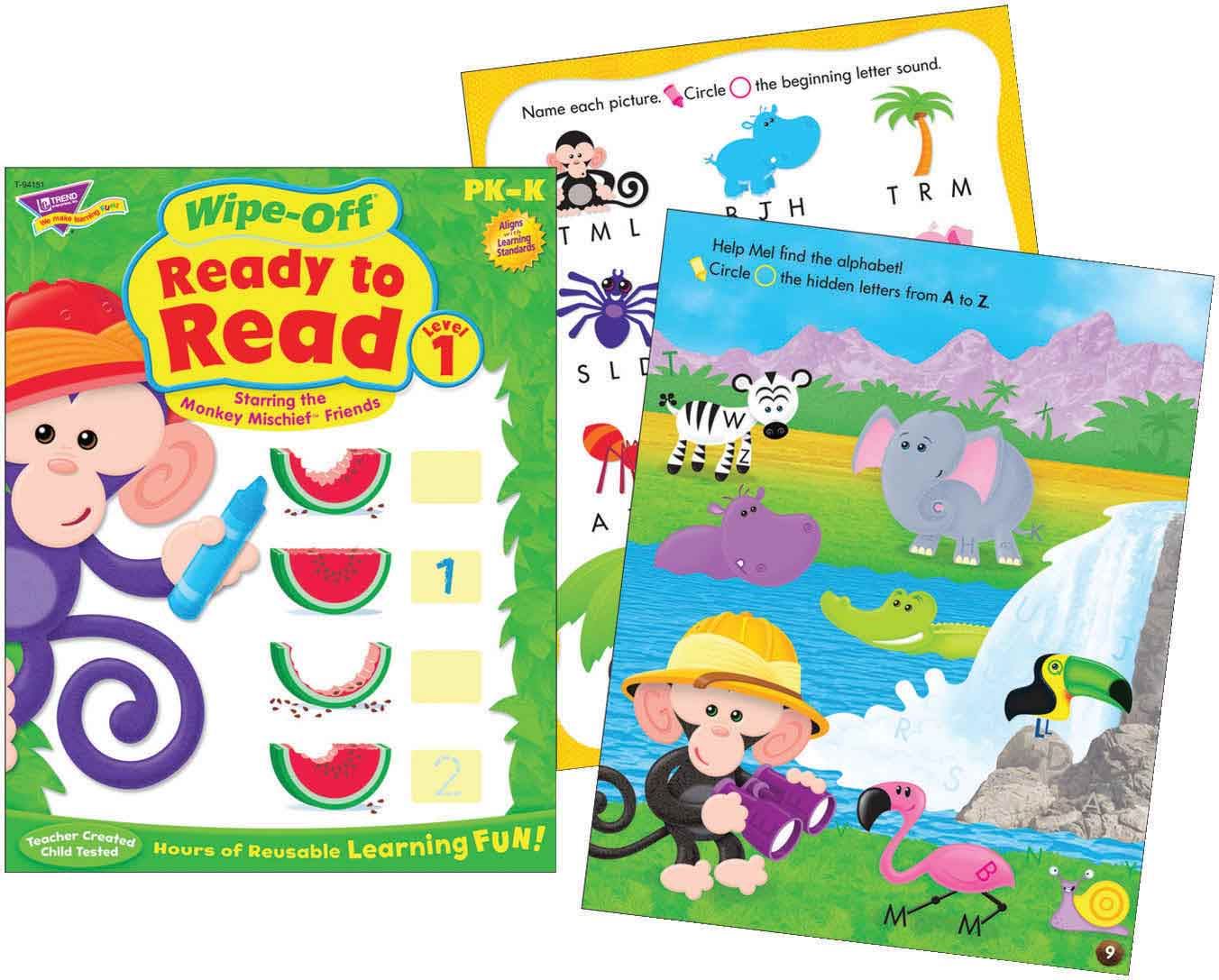 Ready to Read Level 1 Wipe Off Educational Activity Book -Monkey