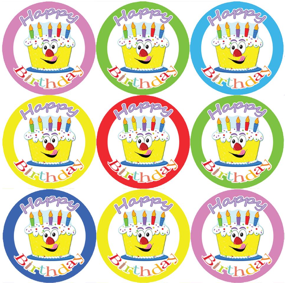 144 Happy Birthday Cake Themed 30mm Children's Reward Stickers for Teachers or Parents