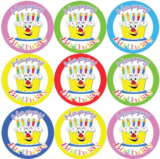 144 Happy Birthday Cake Themed 30mm Children's Reward Stickers for Teachers or Parents