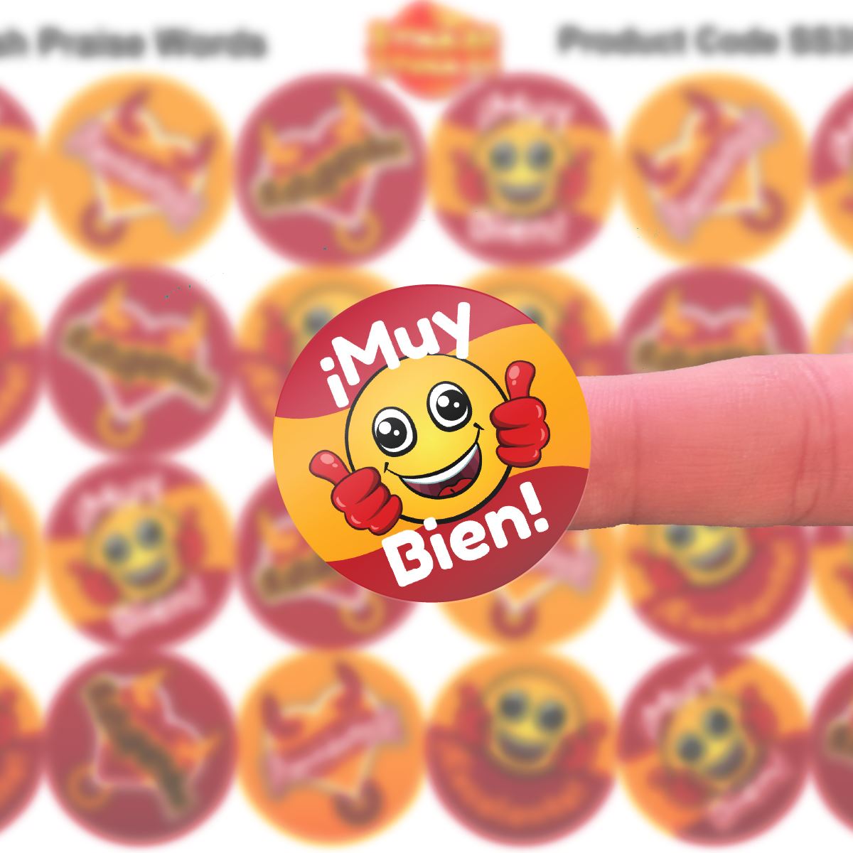 144 Super Spanish Praise Word Stickers - 30mm Glossy Reward Stickers for Teachers & Parents