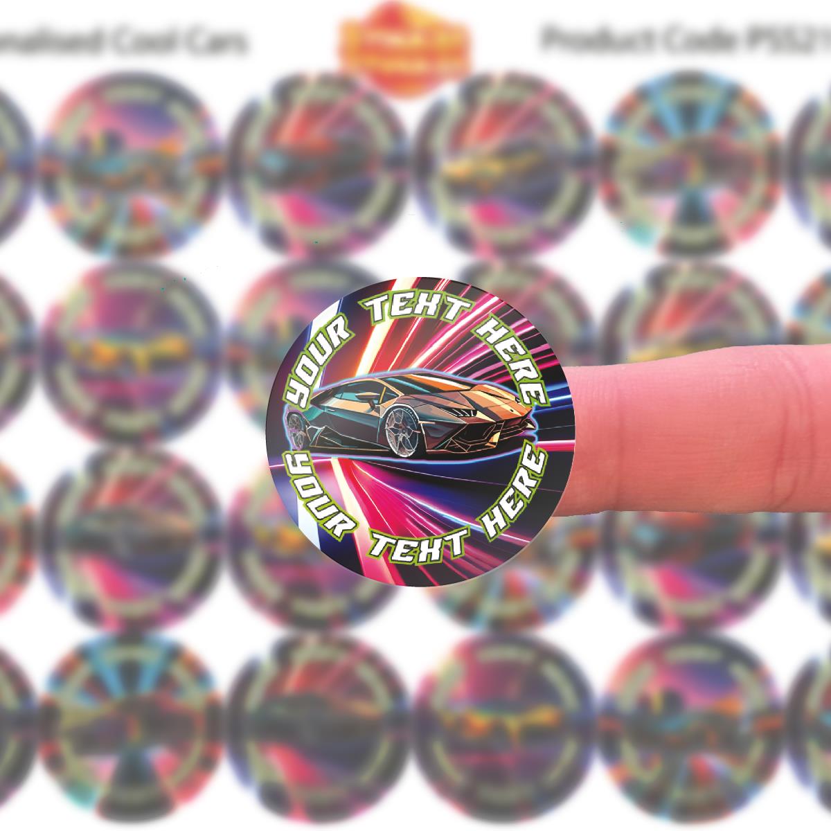 144 Cool Car Personalised 30mm Children's Reward Stickers for Teachers or Parents and Party Bags
