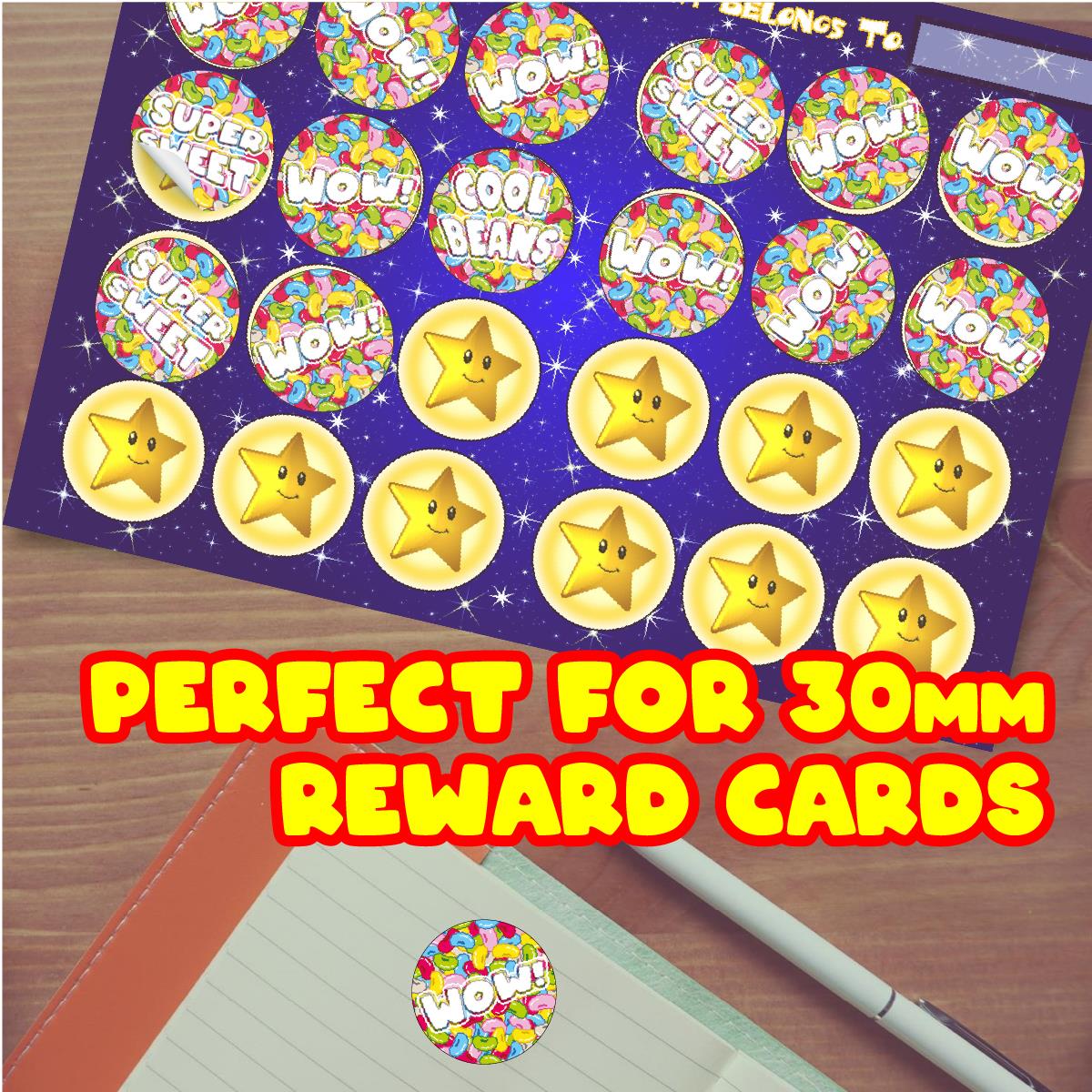 120 Jellybean Praise Words 30mm Scented Reward Stickers for Teachers, Parents and Party Bags