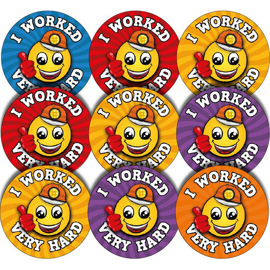 144 I Worked Very Hard - 30mm - Glossy Reward Stickers for Teachers & Parents