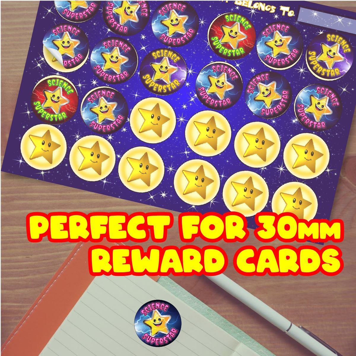 144 Superstar Science 30mm Reward Stickers for Teachers, Parents and Party Bags