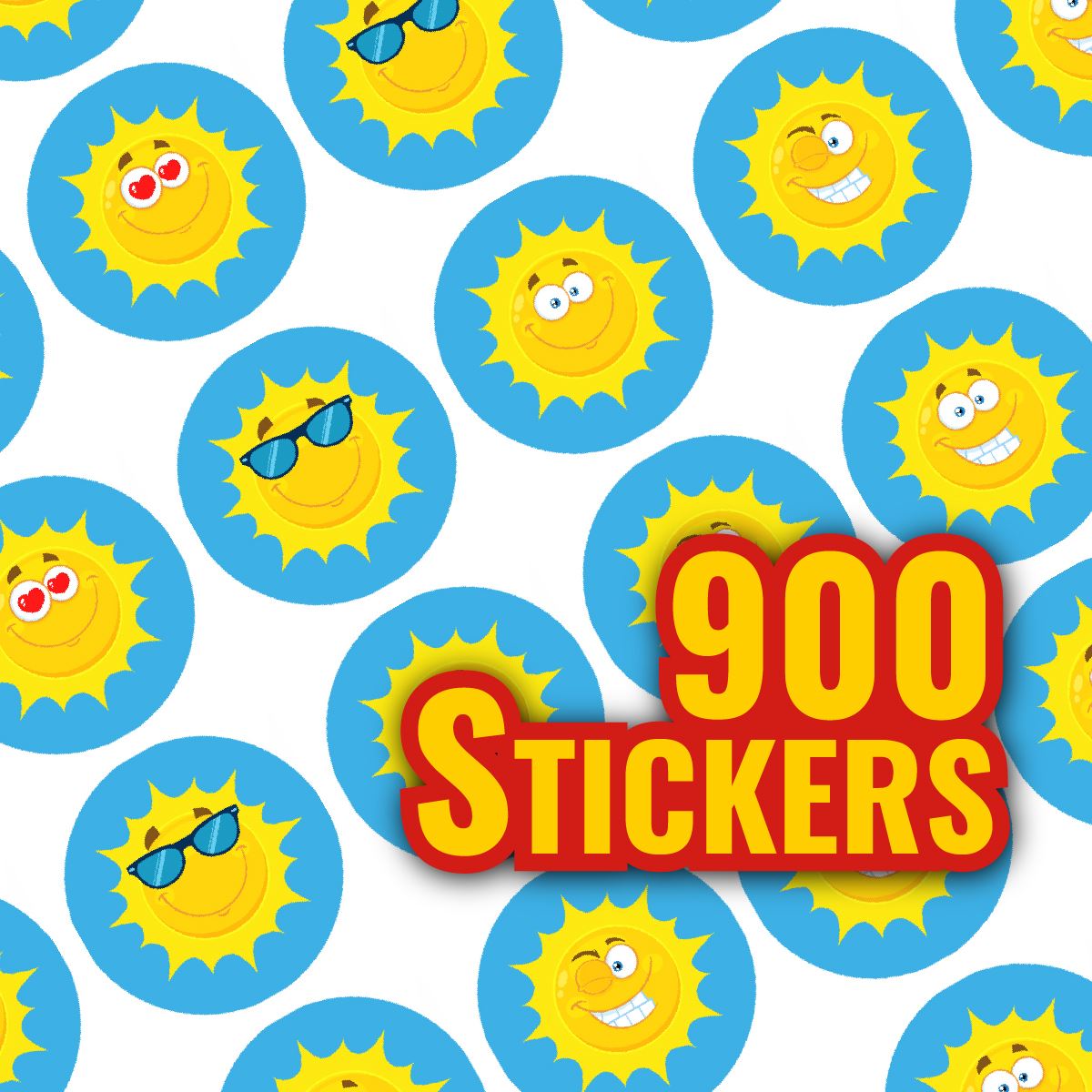 900 Mini Happy Sun 10mm Spot Reward Stickers for Teachers and Planner Charts