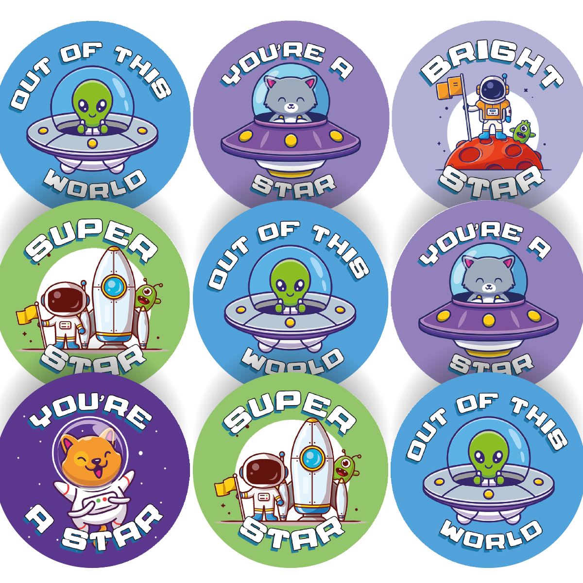 144 Outta Space Praise 30mm Children's Reward Stickers for Teachers or Parents