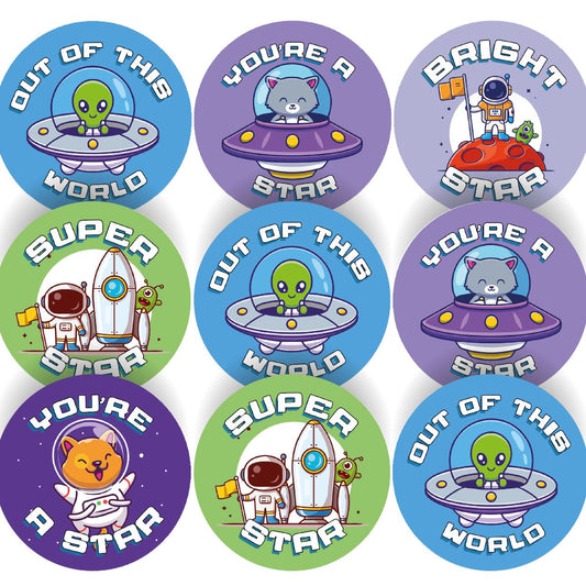 144 Outta Space Praise 30mm Children's Reward Stickers for Teachers or Parents