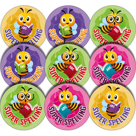 144 Super Spelling Bee - 30mm - Glossy Reward Stickers for Teachers & Parents