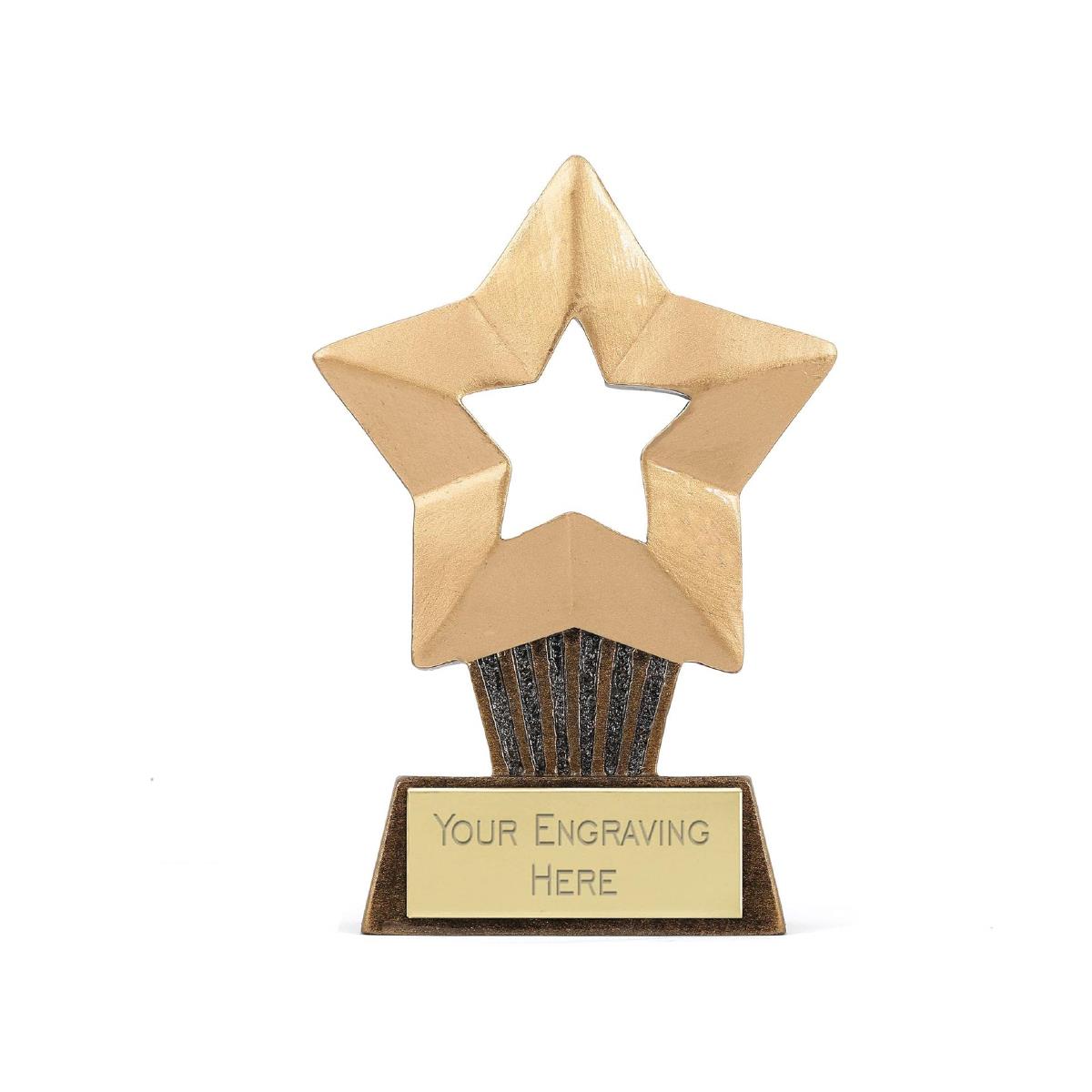 Mini Star Plus Award Trophy 10cm Resin FREE engraving and Certificate