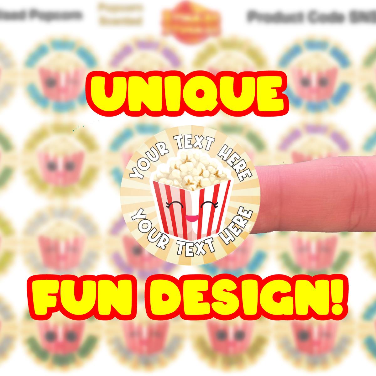 120 Popcorn Scented Personalised Stickers - Personalised 30mm Scented  Stickers - For Teachers Nursery Parents