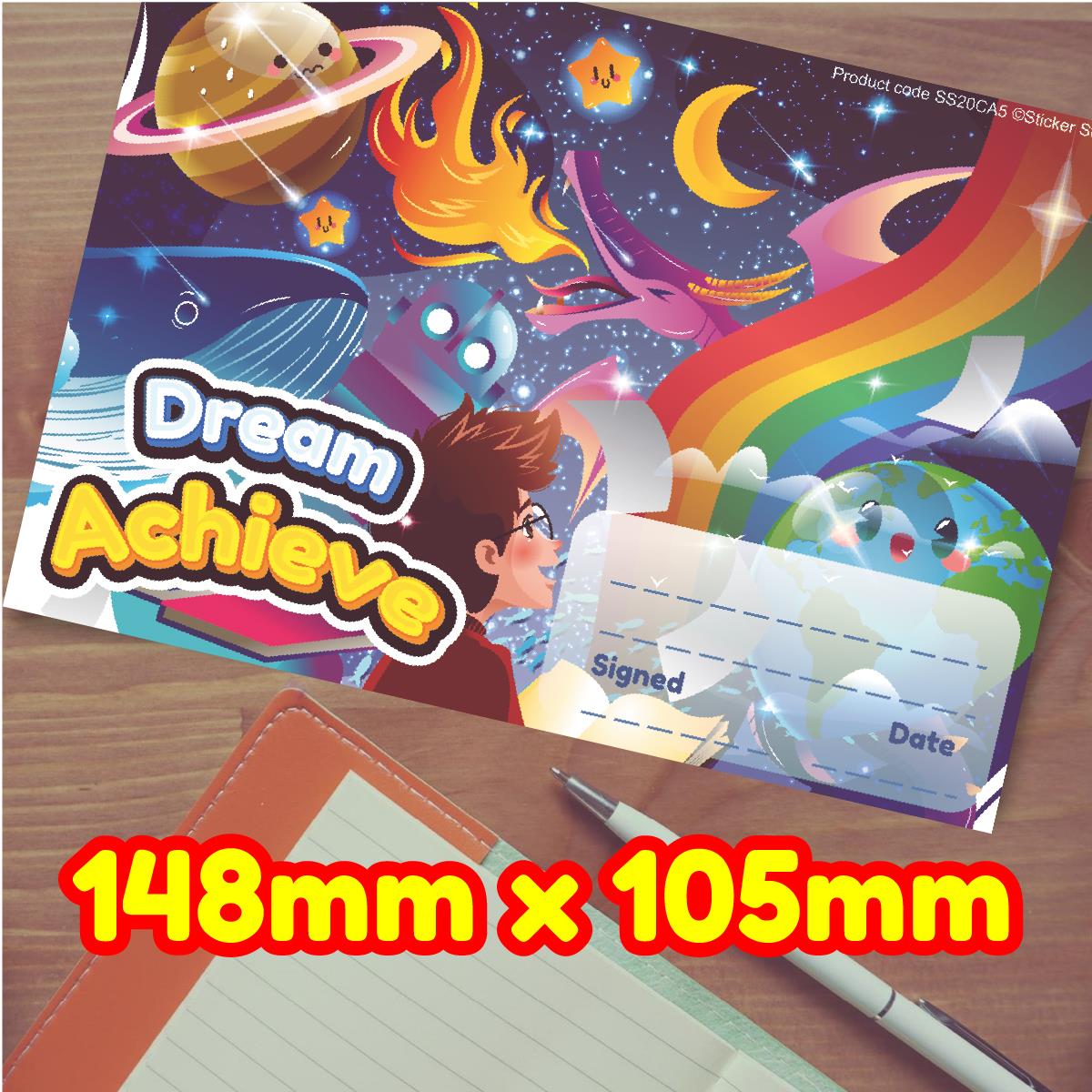 30 Dream Achieve Award certificates for school teachers, 250gsm A5 silk finish card