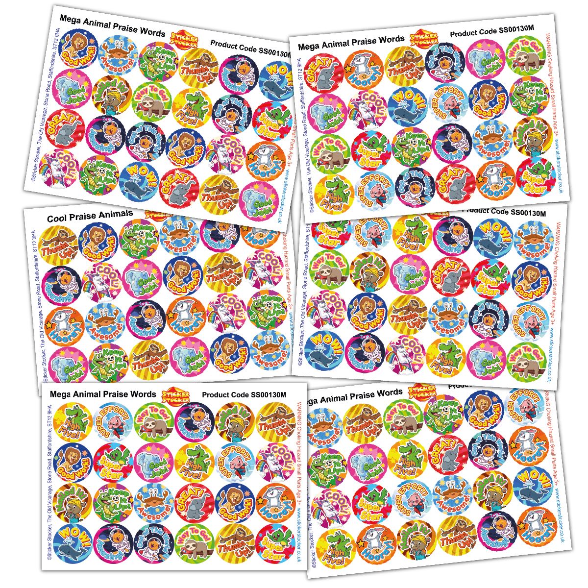 1008 Reward Stickers - Animal Praise Words 30mm Mega Reward Sticker Pack for Teachers & Parents