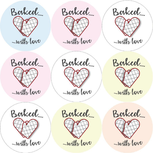 144 Baked With Love Glossy Stickers Home Baking Gift Packaging Seal Labels