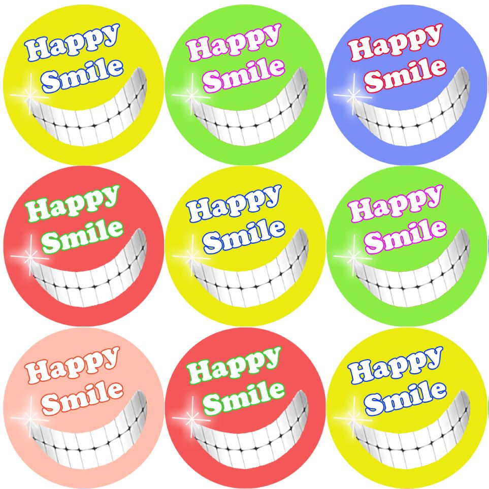 144 Happy Smile 30mm Reward Stickers for Teachers, Parents. Dentist and Party Bags