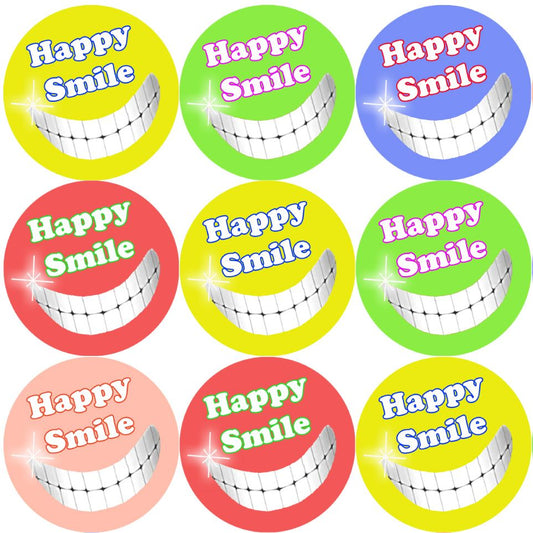 144 Happy Smile 30mm Reward Stickers for Teachers, Parents. Dentist and Party Bags