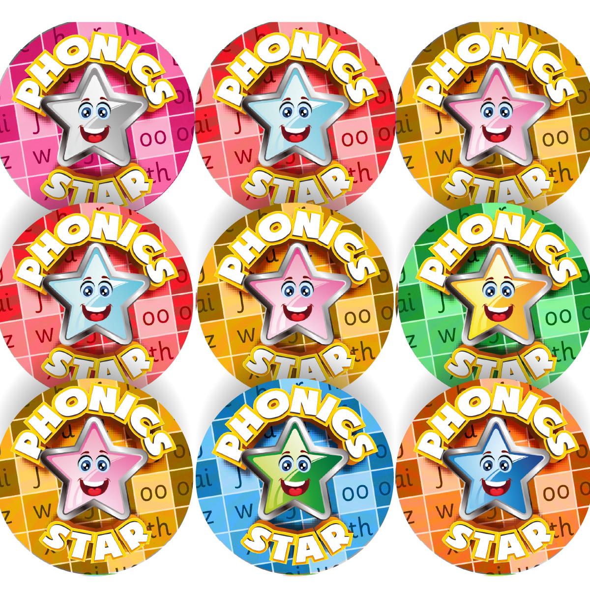 144 Star Phonics - 30mm - Glossy Reward Literacy Stickers for Teachers & Parents
