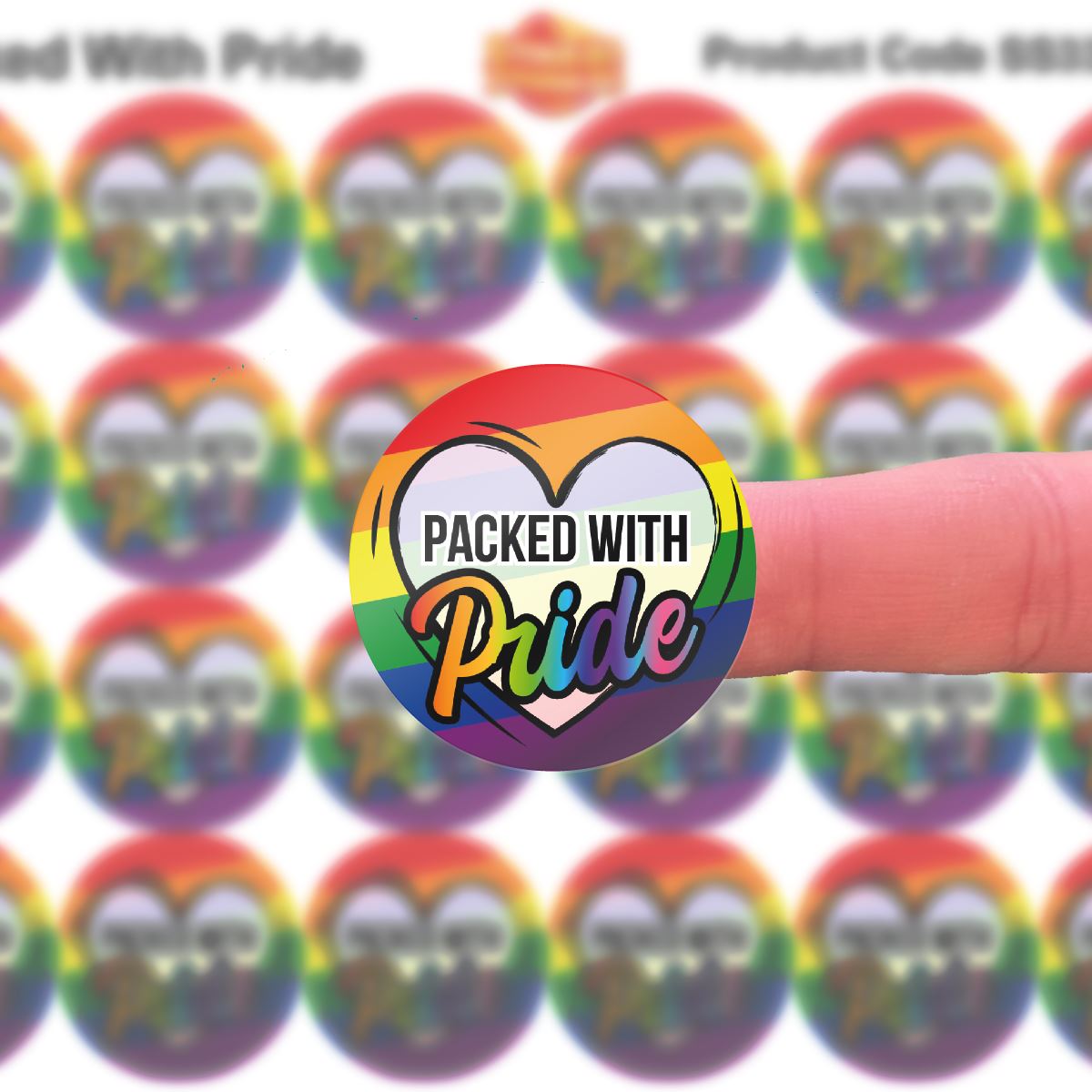 144 Colourful LGBT Packed With Pride Hearts 30mm Glossy Stickers