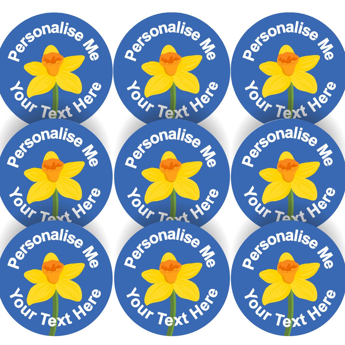 144 Daffodil Themed Personalised 30mm Reward Stickers for School Teachers, Parents, company packaging