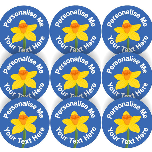 144 Daffodil Themed Personalised 30mm Reward Stickers for School Teachers, Parents, company packaging