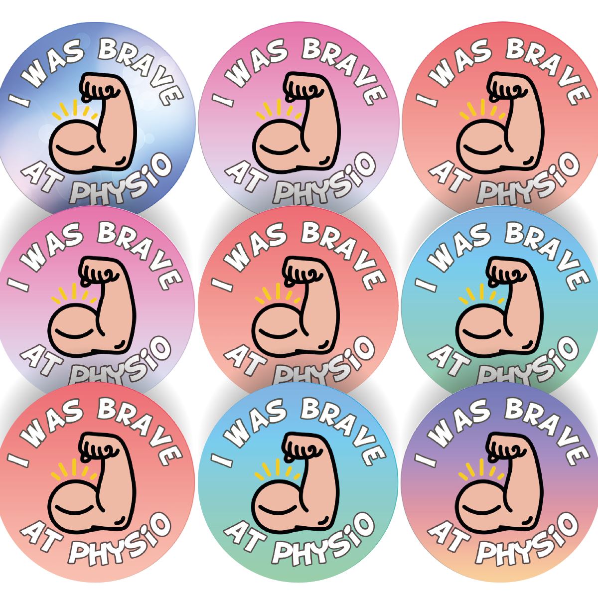 144 I Was Brave At Physio 30mm Reward Stickers for Nurses, Doctors, Physiotherapists