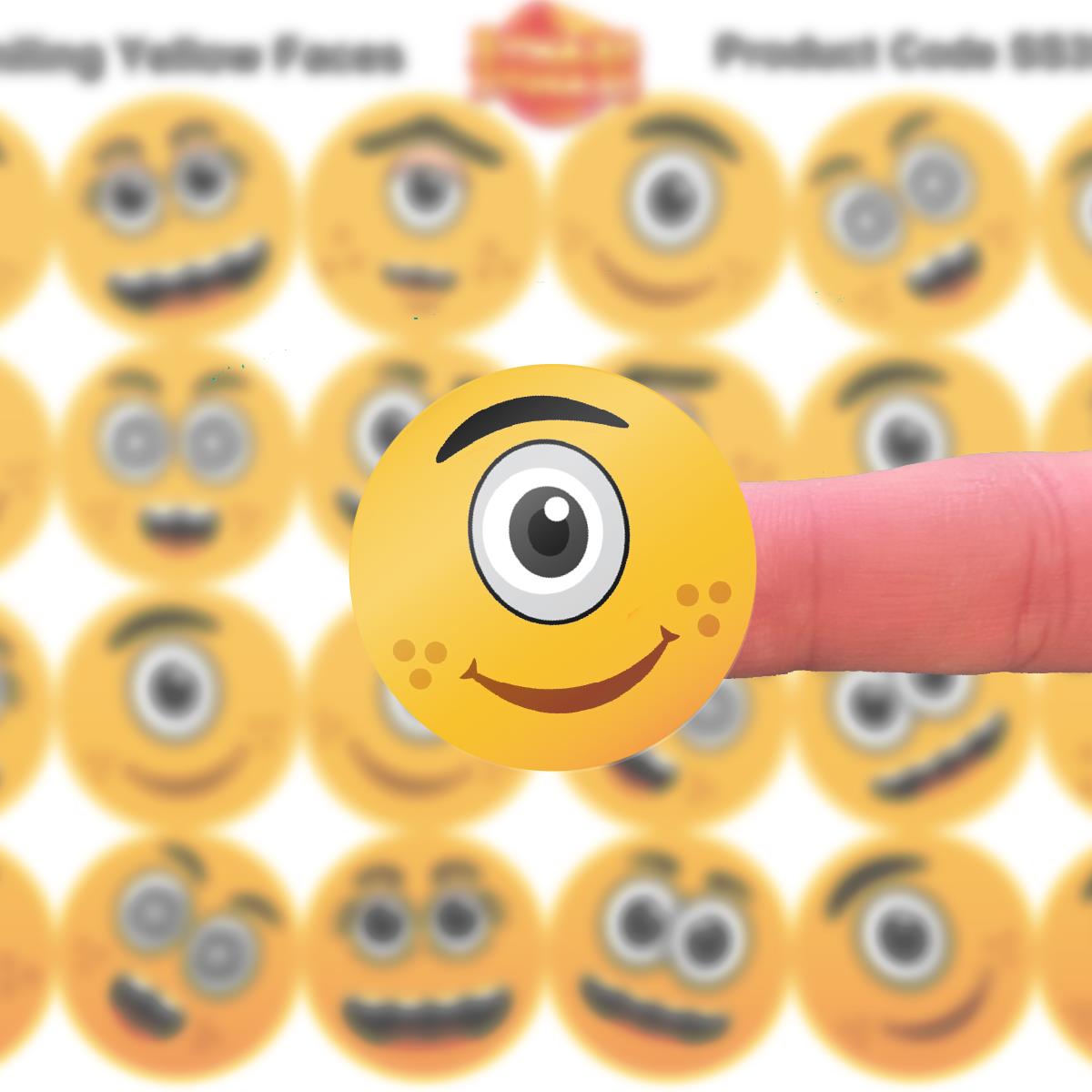 144 Yellow Monster Face Stickers - 30mm - Glossy Reward Stickers for Teachers & Parents
