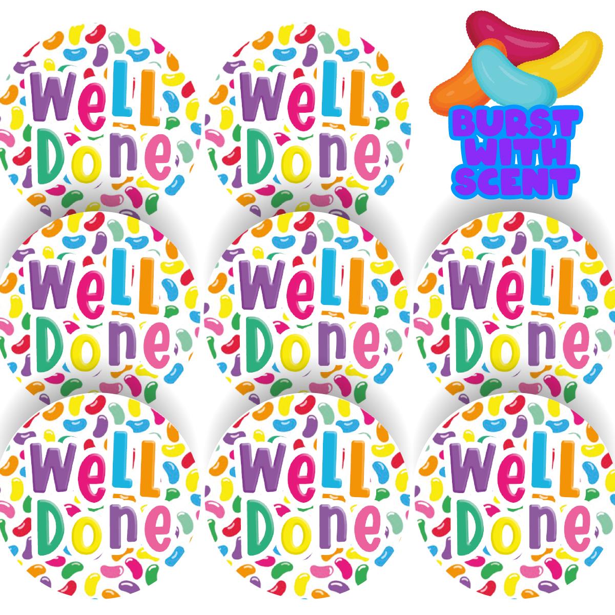 120 Well Done Jellybean Scented  30mm Reward Stickers for Teachers, Parents and Party Bags
