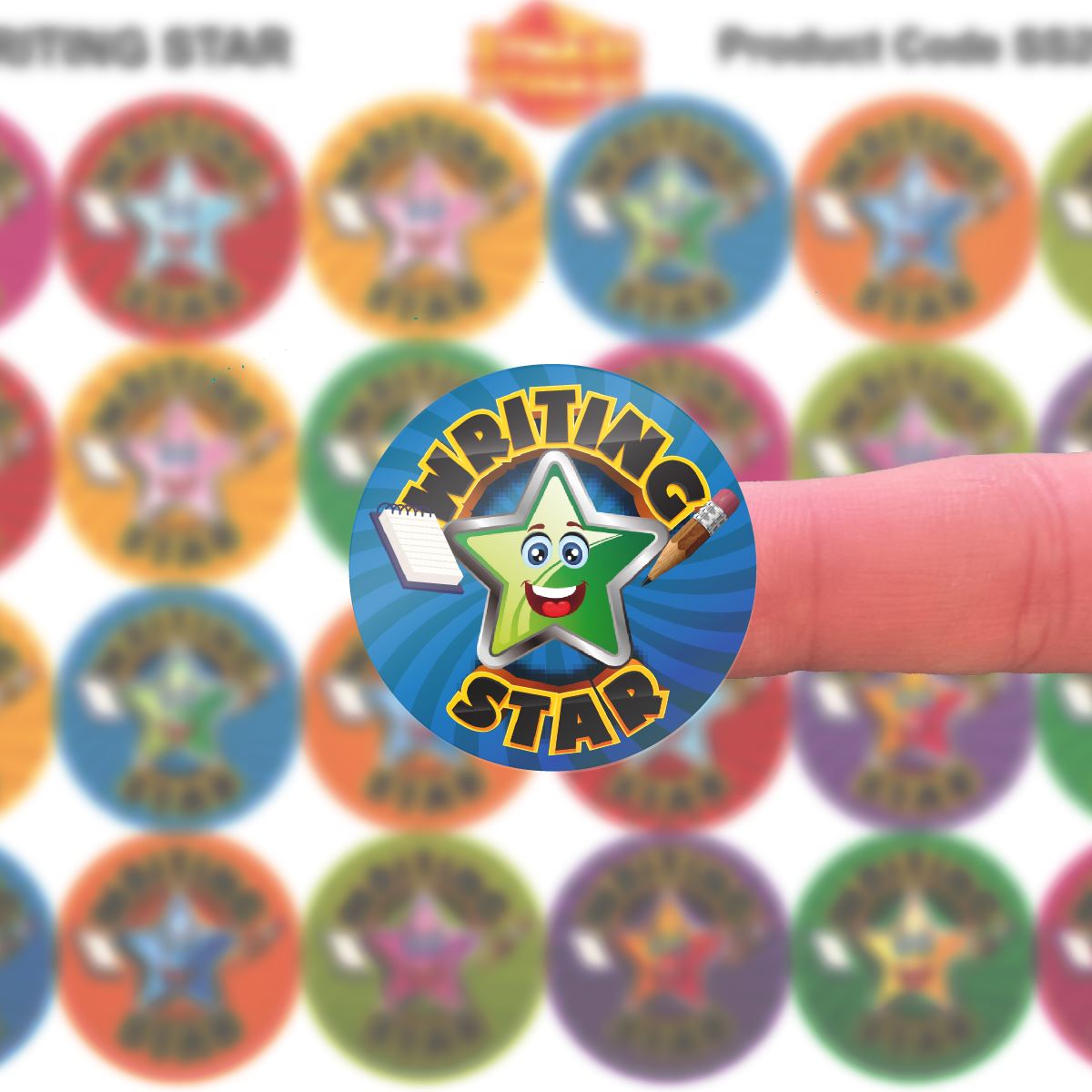 144 Writing Star - 30mm - Glossy Reward Stickers for Teachers & Parents