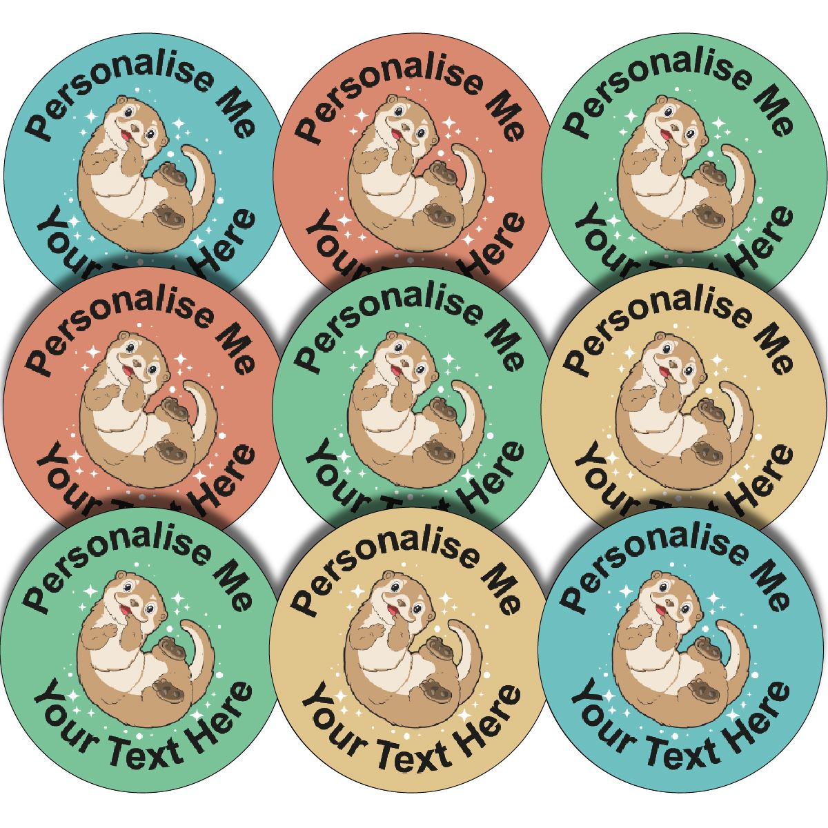 144 Personalised Cute Otters 30mm Reward Stickers for School Teachers, Parents and Nursery