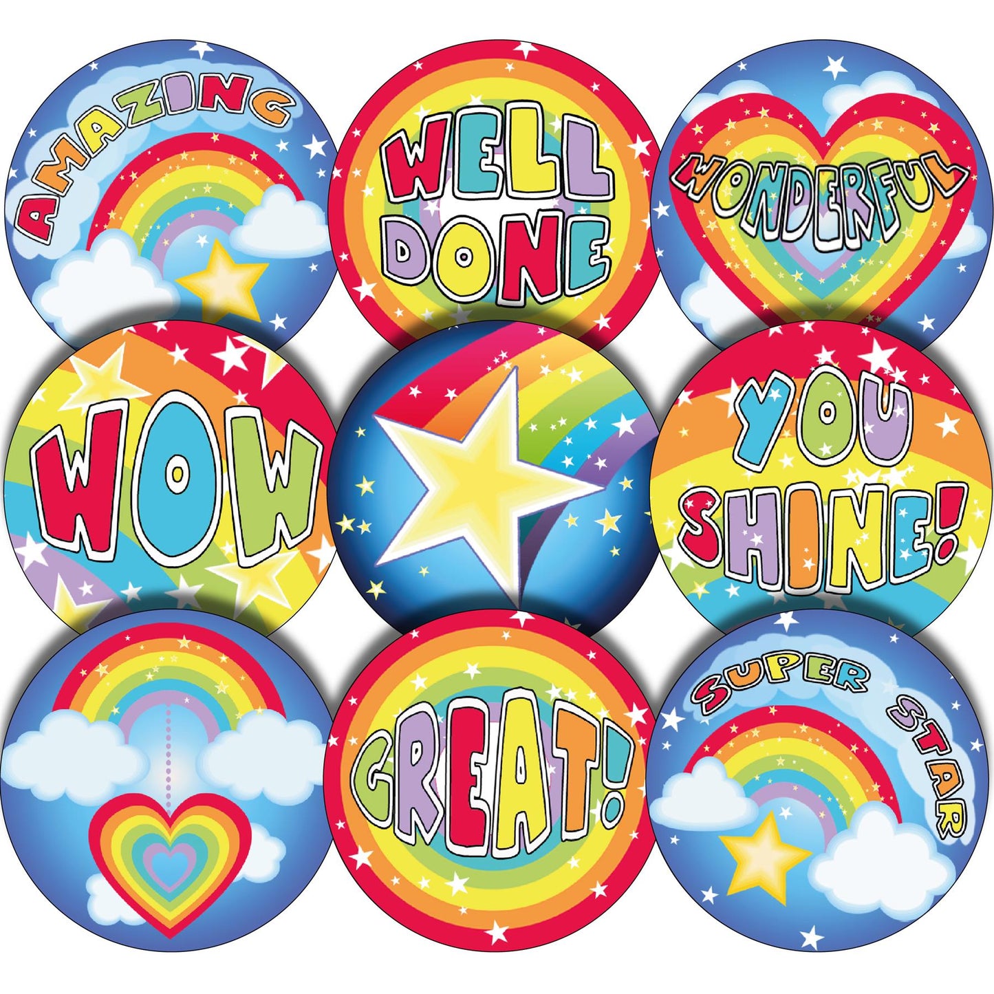 144 Rainbows and Stars 30mm Stickers for Teachers, Parents and Party Bags