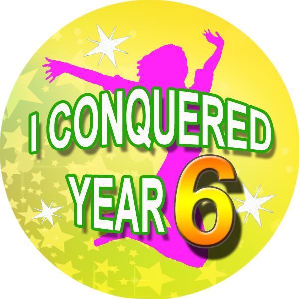 144 I Conquered Year 6 - End of Term Year 5th grade Teacher Reward Stickers Size 30mm
