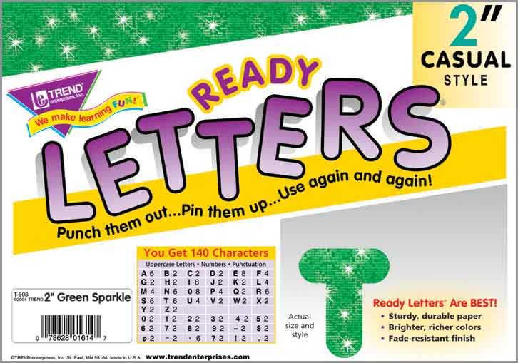 Display Board Ready Letters - Sparkle Green 2" Casual