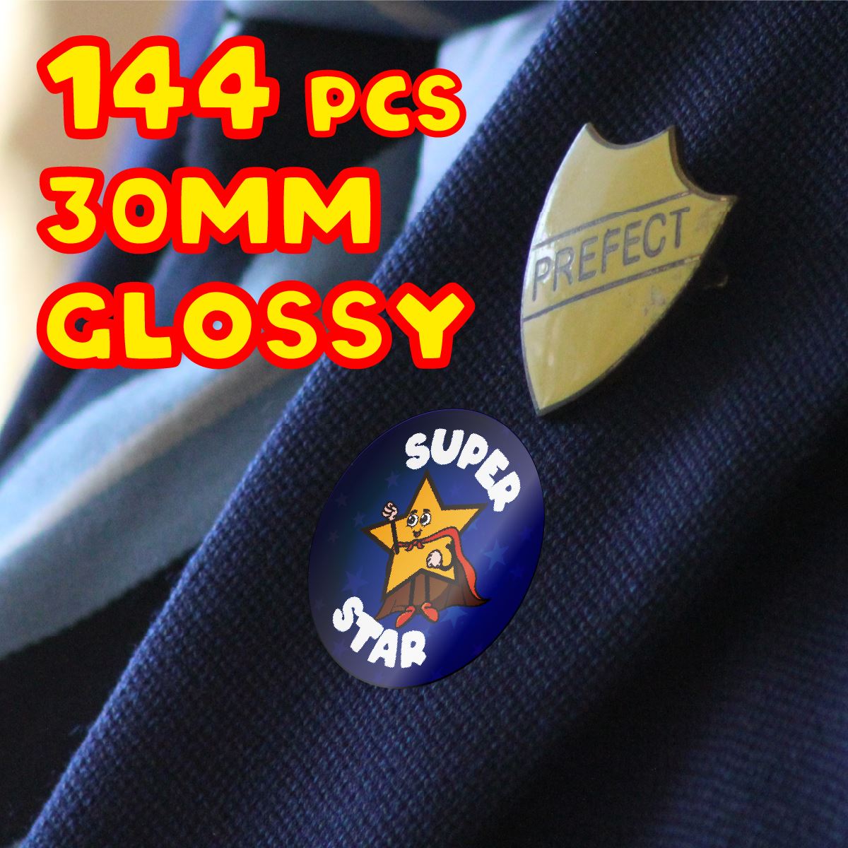 144 Super Star - 30mm - Glossy Reward Stickers for Teachers & Parents