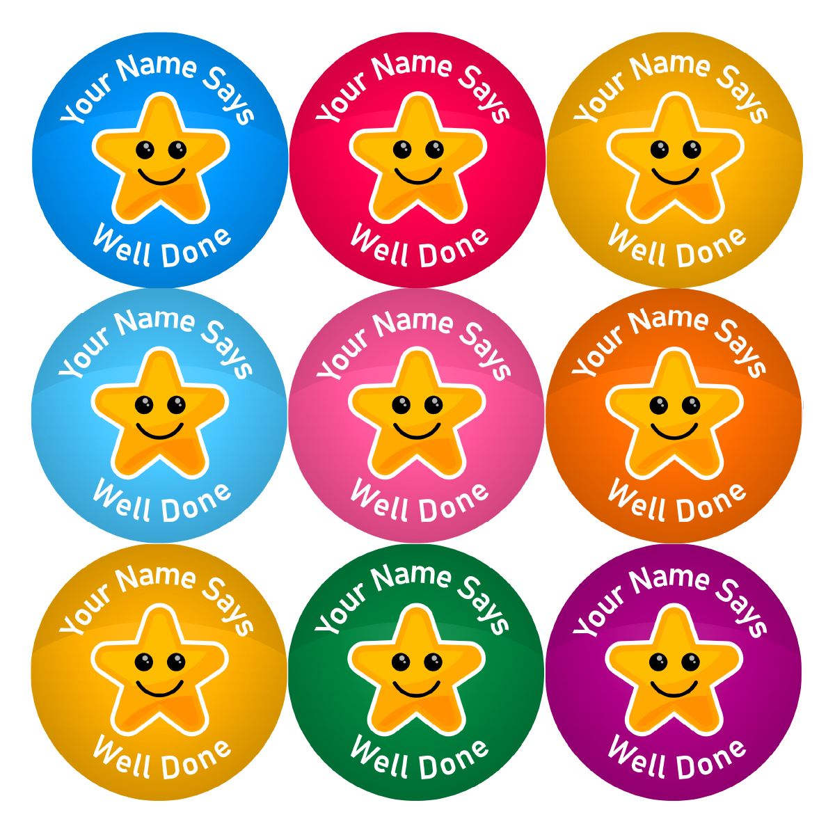 144 Personalised Well Done Star 30mm Reward Stickers for School Teachers, Parents and Nursery