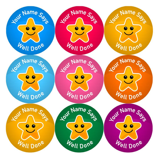 144 Personalised Well Done Star 30mm Reward Stickers for School Teachers, Parents and Nursery