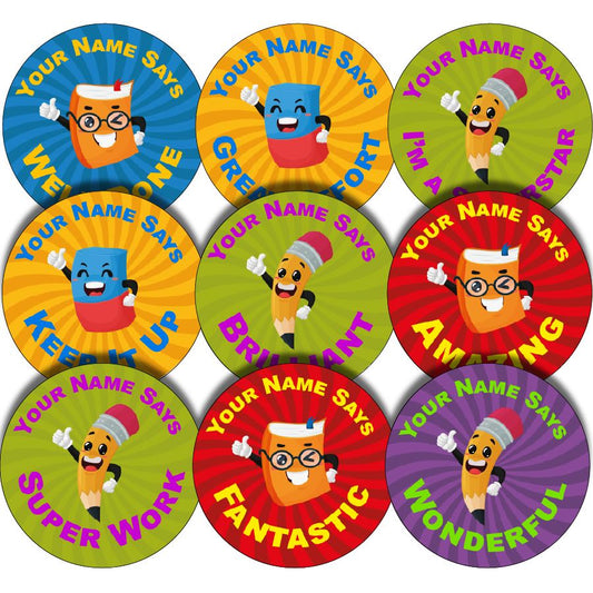 144 Personalised School Time Praise Words 30mm Reward Stickers for School Teachers, Parents and Nursery
