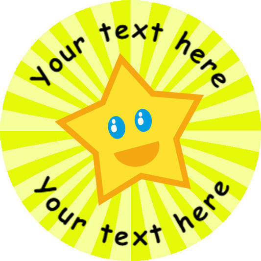 Sticker Stocker 144 Happy Star Personalised Yellow Background 30 mm Reward Stickers for School Teachers, Parents and Nursery