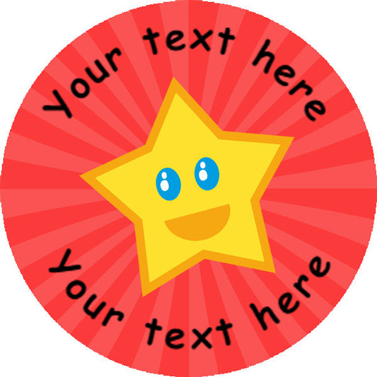 Sticker Stocker 144 Happy Star Personalised Red Background 30 mm Reward Stickers for School Teachers, Parents and Nursery