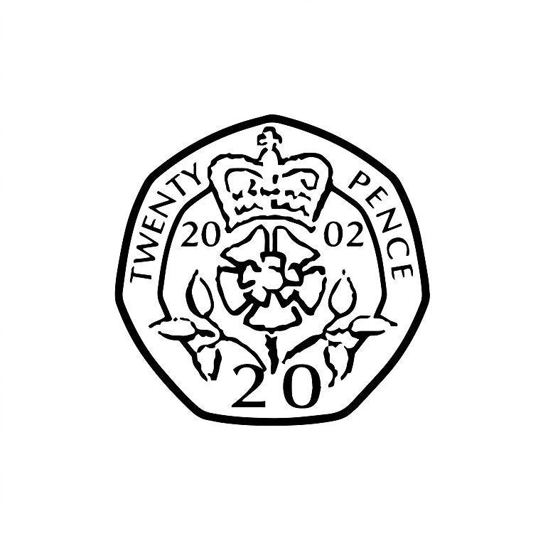 UK Currency 20p twenty pence - Self inking teacher reward xstamper xclamations stamp