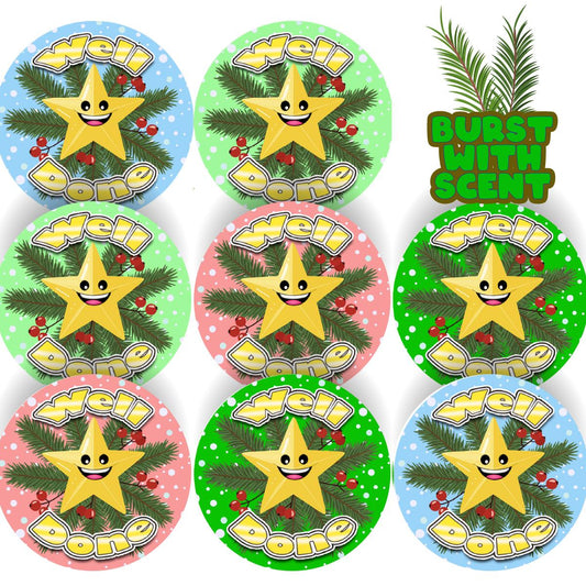 120 Christmas Well Done Star Pine Scented Stickers - 30mm Scented Stickers - For Teachers Nursery Parents